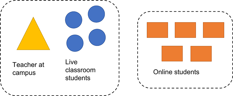 Figure 3: Teacher and some of the students in class, and the rest of the students online
